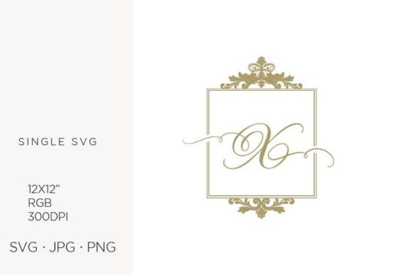 Golden Monogram Frame Victorian Letter X Design